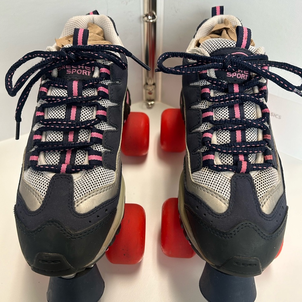 Sketchers Sport Roller Skates 4 wheelers Navy Pink Silver size 7 women’s